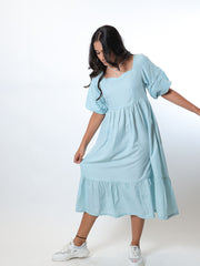 Aqua Blue Midi Tiered Dress